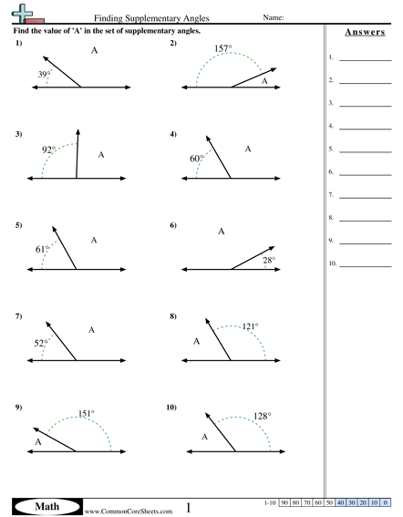 Finding Supplementary Angles Worksheet - Finding Supplementary Angles worksheet